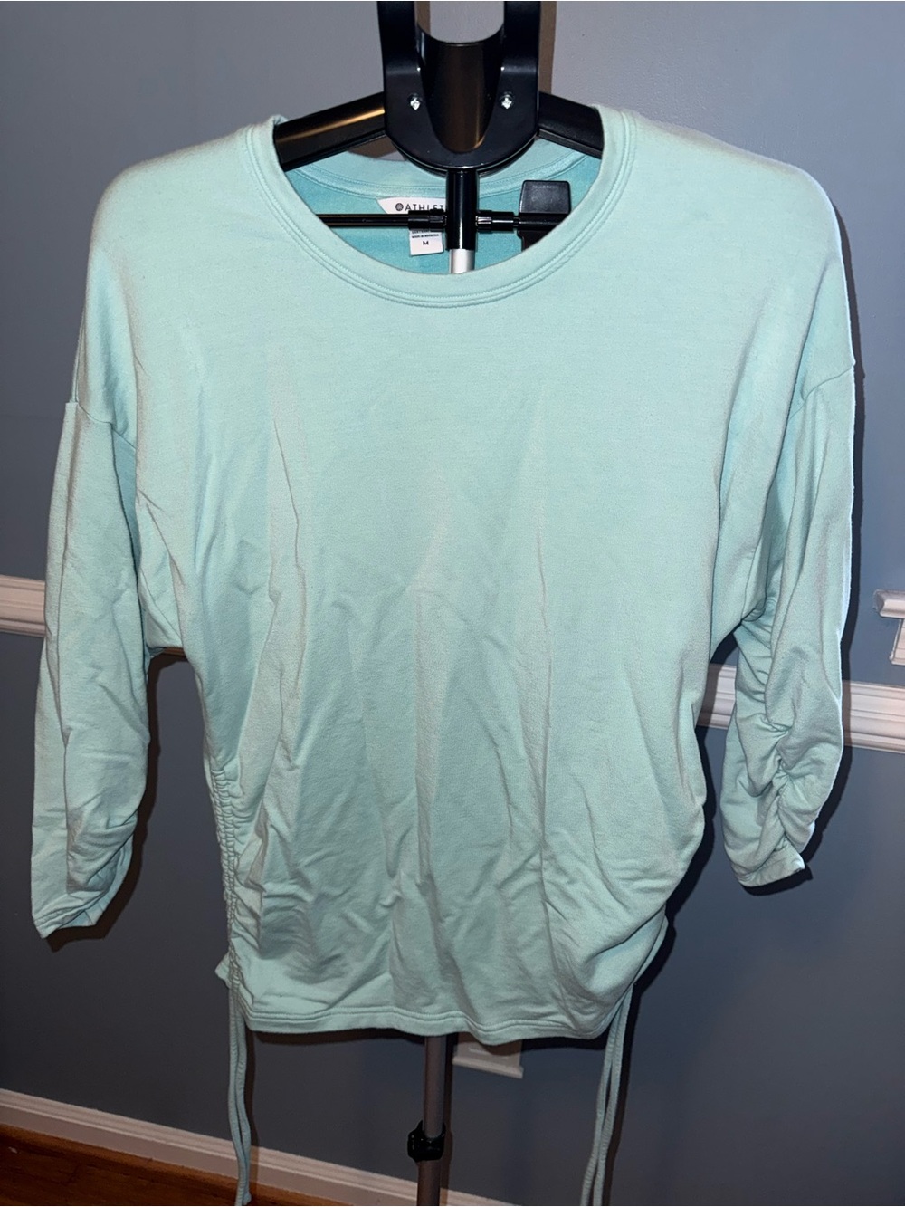 Athleta Aqua Ruched Drawstring 3/4 Sleeve Top Size M